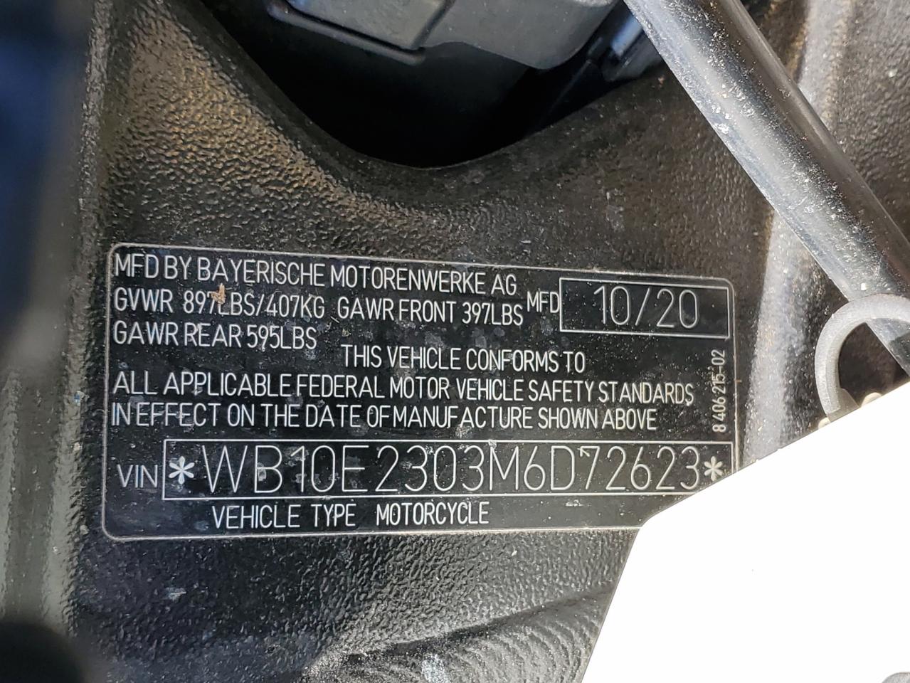 2021 BMW S 1000 Rr VIN: WB10E2303M6D72623 Lot: 80320345