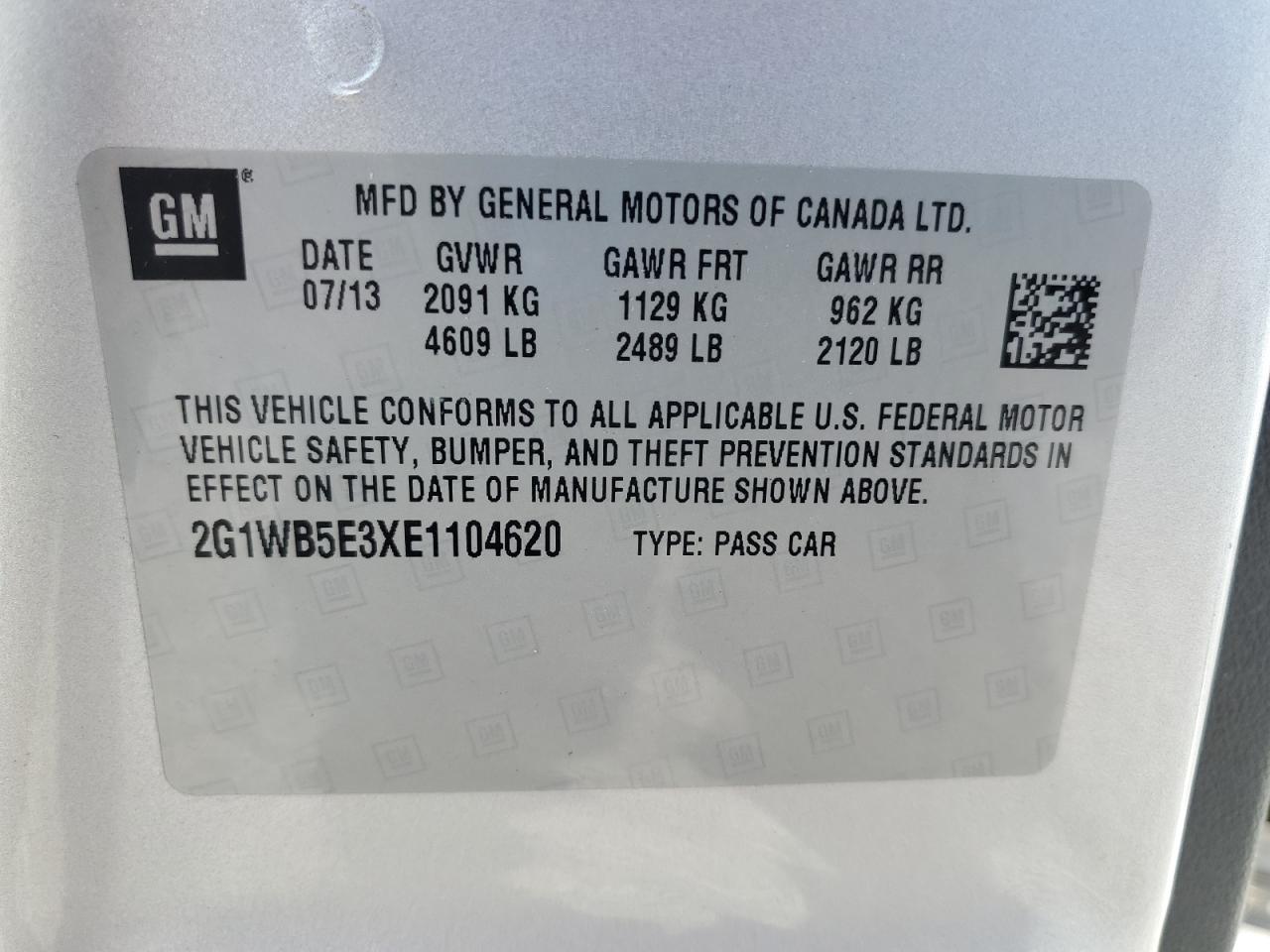 2014 Chevrolet Impala Limited Lt VIN: 2G1WB5E3XE1104620 Lot: 71689885