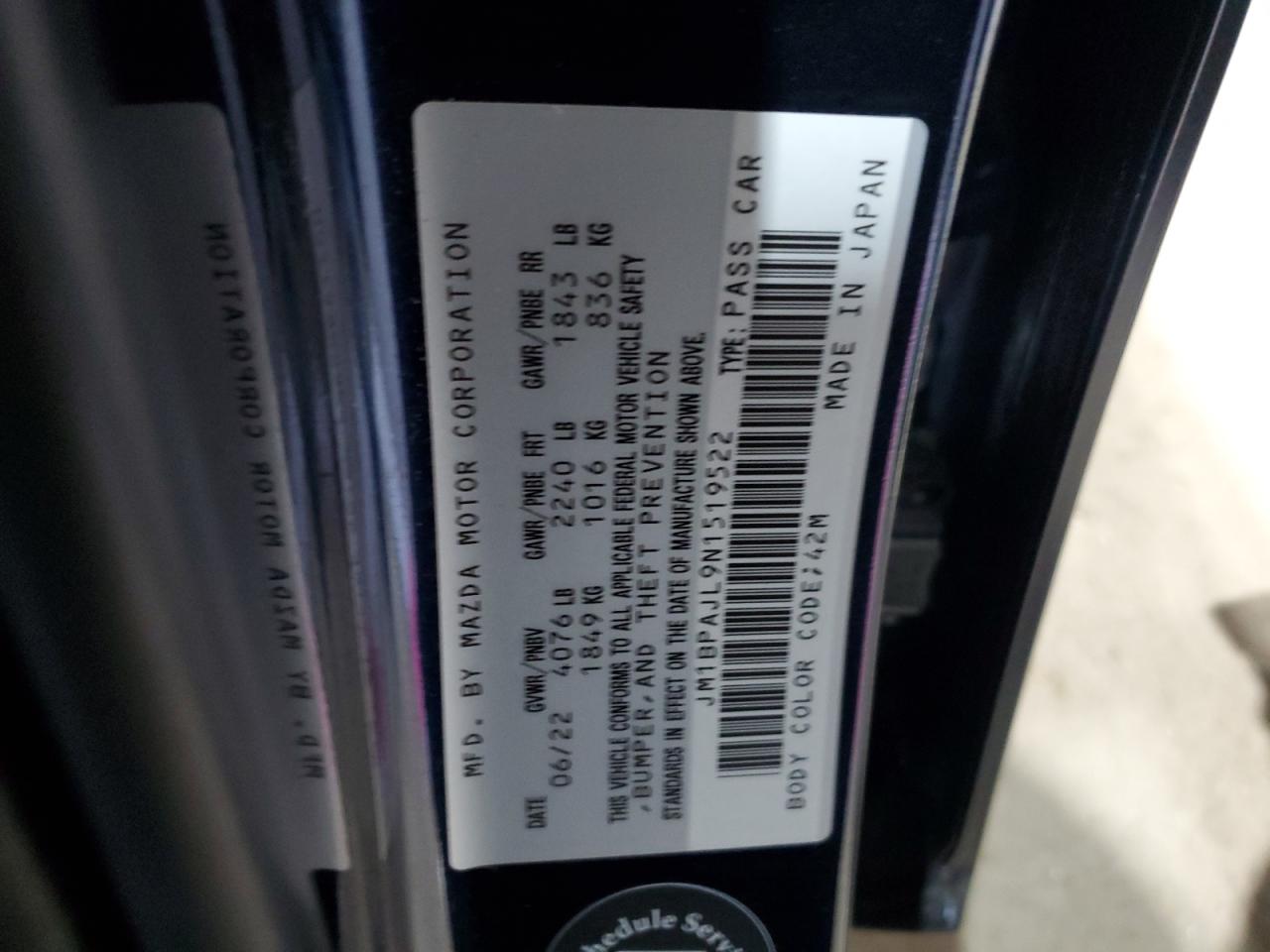 2022 Mazda 3 VIN: JM1BPAJL9N1519522 Lot: 81258885