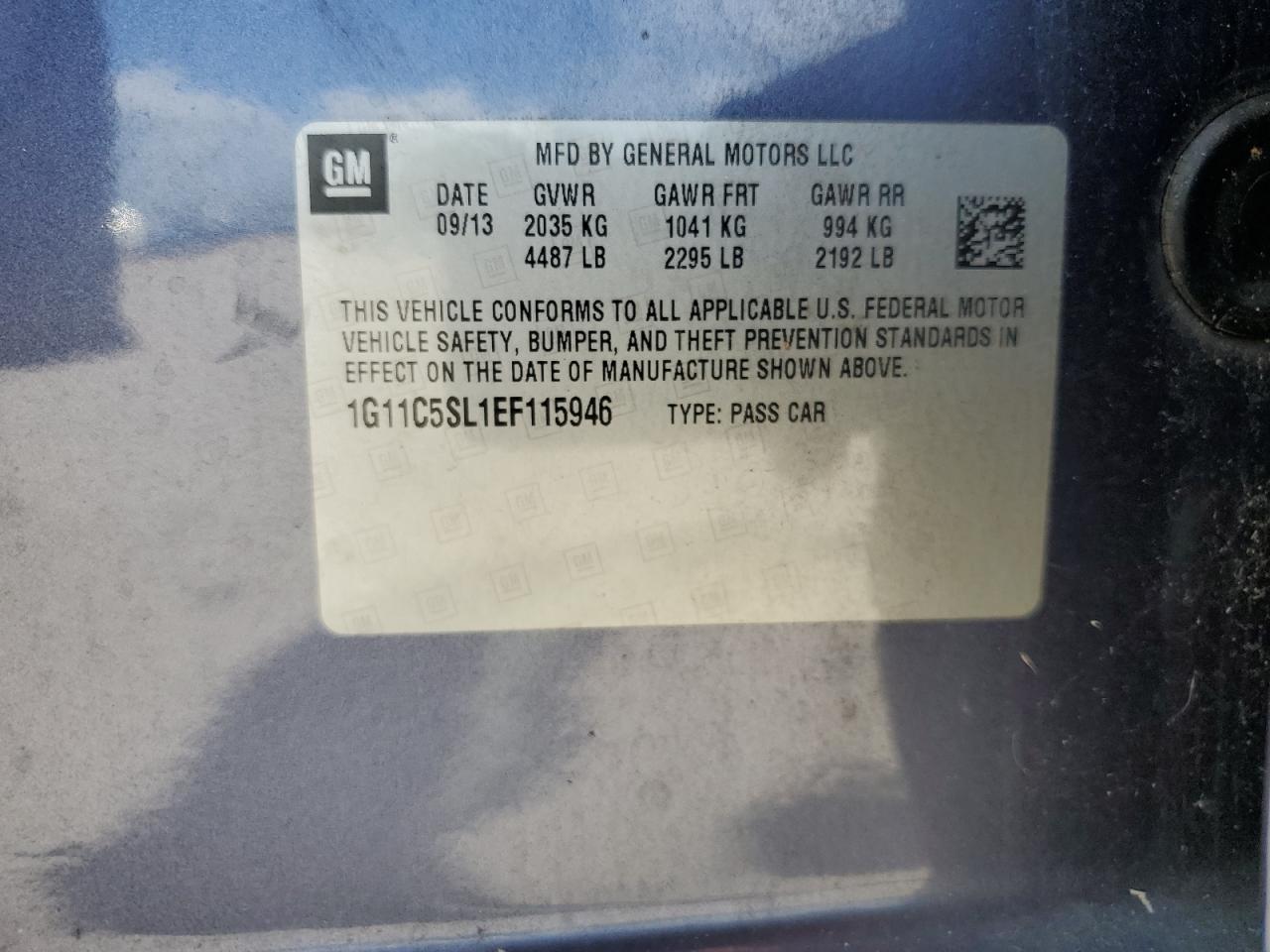 2014 Chevrolet Malibu 1Lt VIN: 1G11C5SL1EF115946 Lot: 71276885