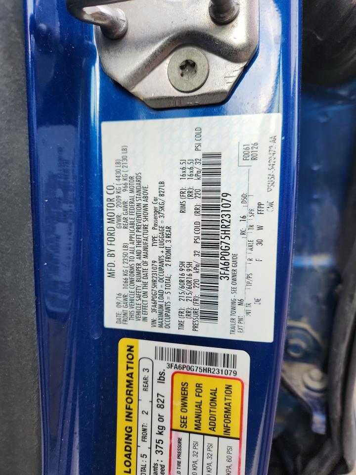 2017 Ford Fusion S VIN: 3FA6P0G75HR231079 Lot: 80678085