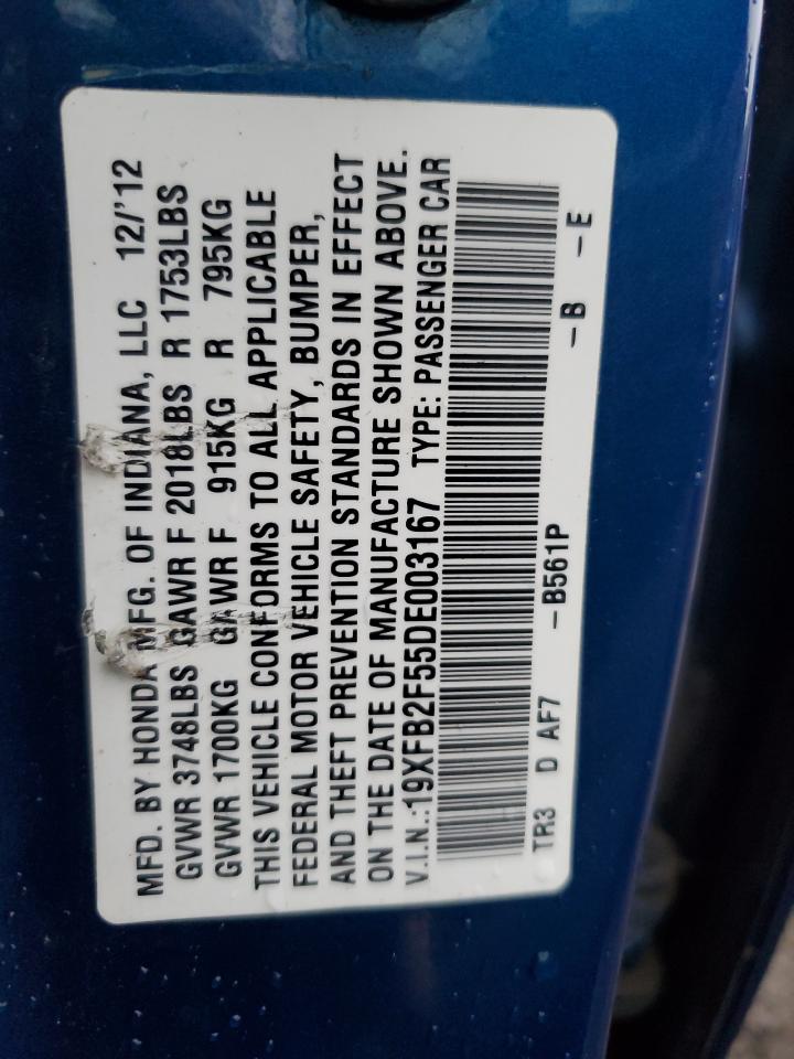 2013 Honda Civic Lx VIN: 19XFB2F55DE003167 Lot: 81843225