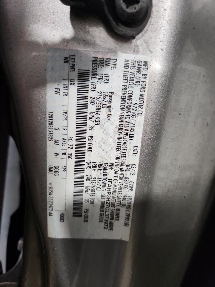 2012 Ford Focus Sel VIN: 1FAHP3H27CL373972 Lot: 84042875