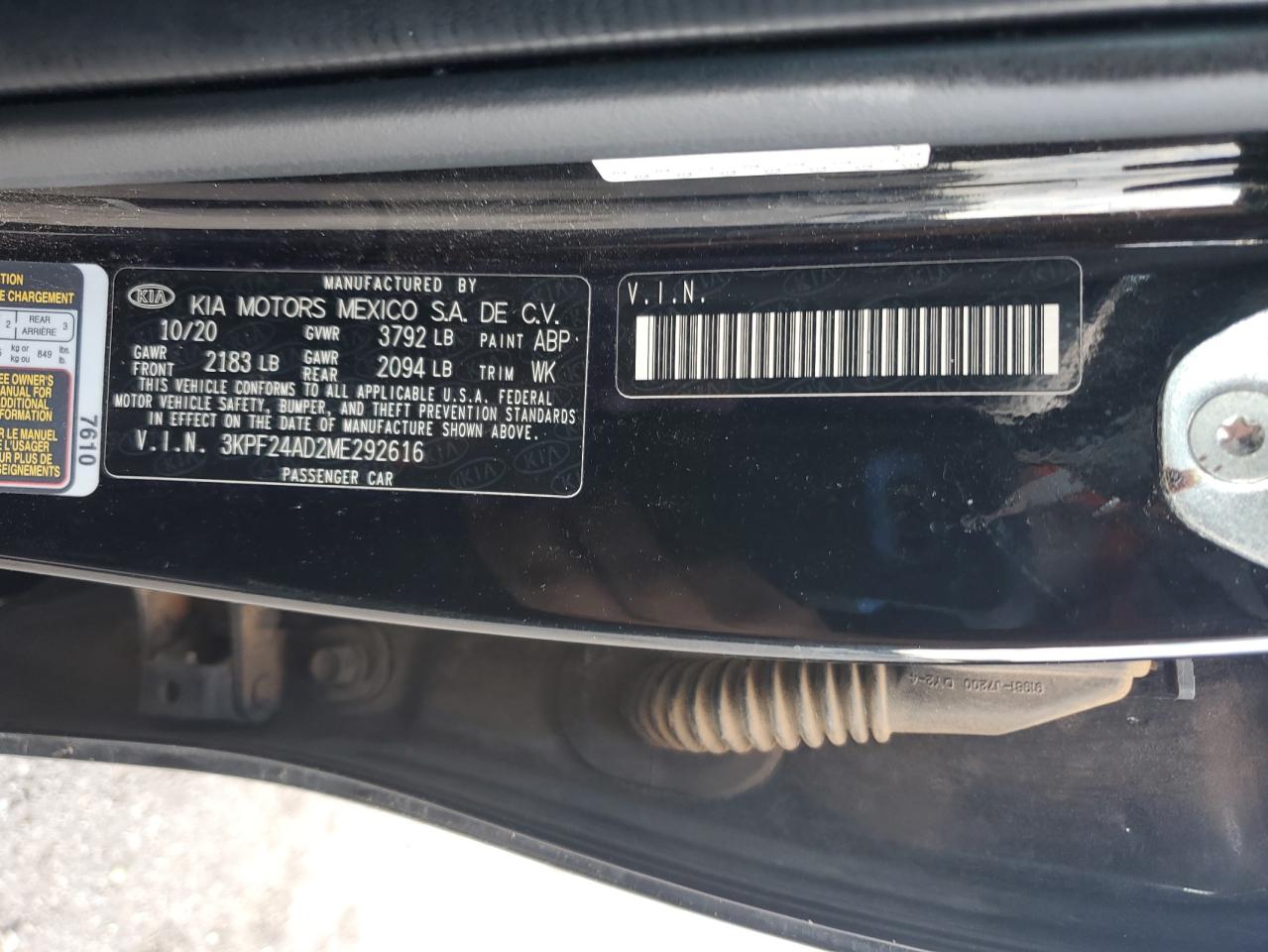 2021 Kia Forte Fe VIN: 3KPF24AD2ME292616 Lot: 84368425