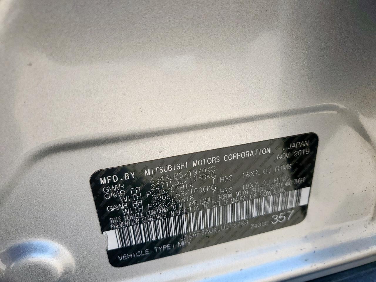 2020 Mitsubishi Outlander Sport Es VIN: JA4AP3AUXLU015793 Lot: 71993465