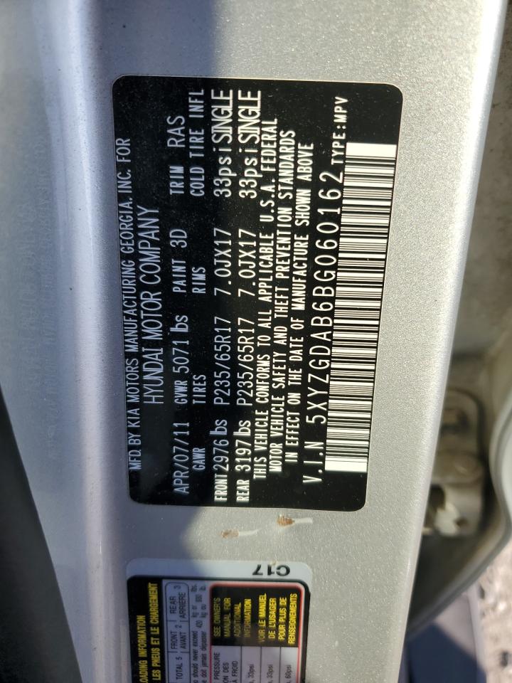 2011 Hyundai Santa Fe Gls VIN: 5XYZGDAB6BG060162 Lot: 84042355