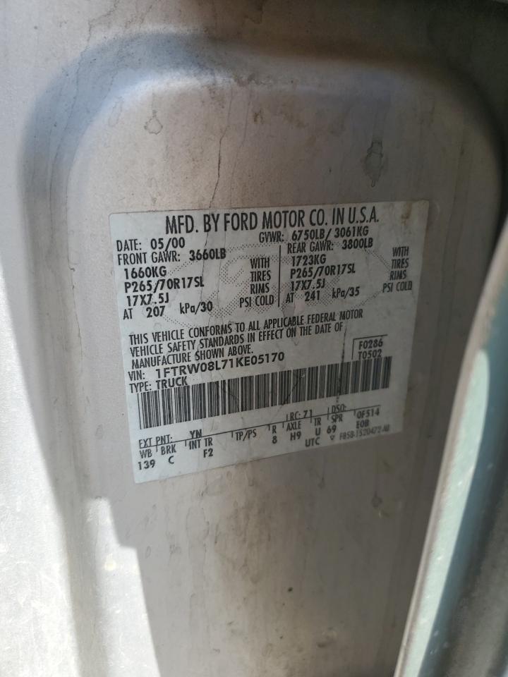 2001 Ford F150 Supercrew VIN: 1FTRW08L71KE05170 Lot: 80390595