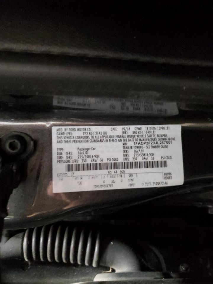 2018 Ford Focus Se VIN: 1FADP3F23JL267551 Lot: 71073505