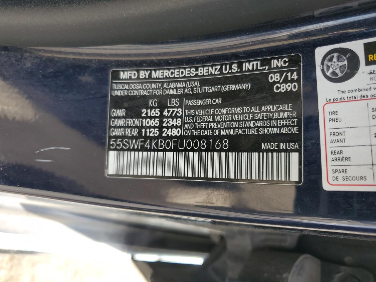 2015 Mercedes-Benz C 300 4Matic VIN: 55SWF4KB0FU008168 Lot: 82165245
