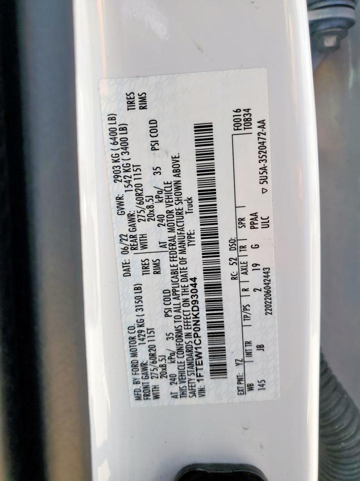 2022 Ford F150 Supercrew VIN: 1FTEW1CP0NKD93044 Lot: 80708725