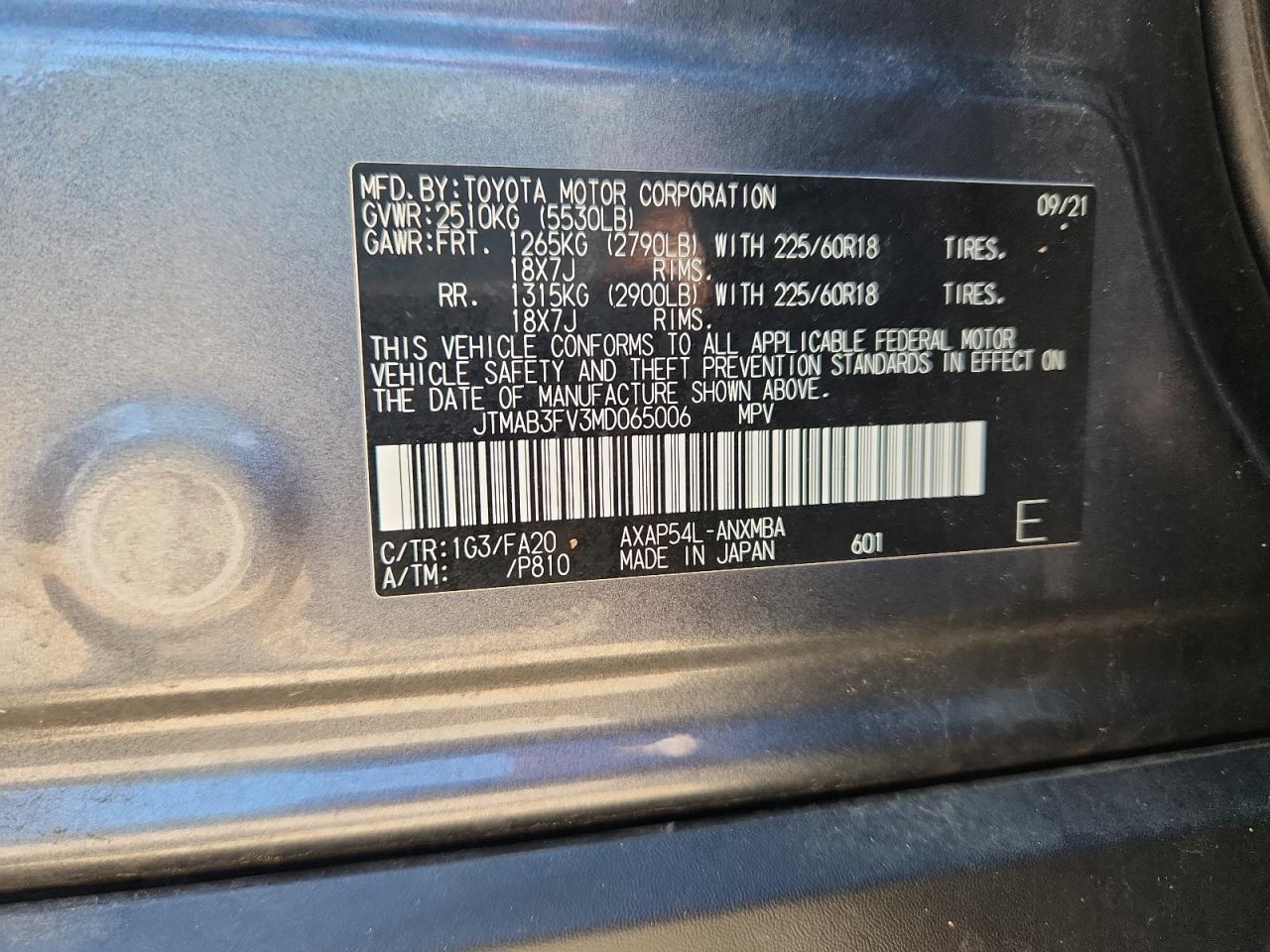 2021 Toyota Rav4 Prime Se VIN: JTMAB3FV3MD065006 Lot: 80535335