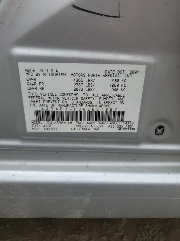 2008 Mitsubishi Galant Es VIN: 4A3AB36F38E031007 Lot: 83838815