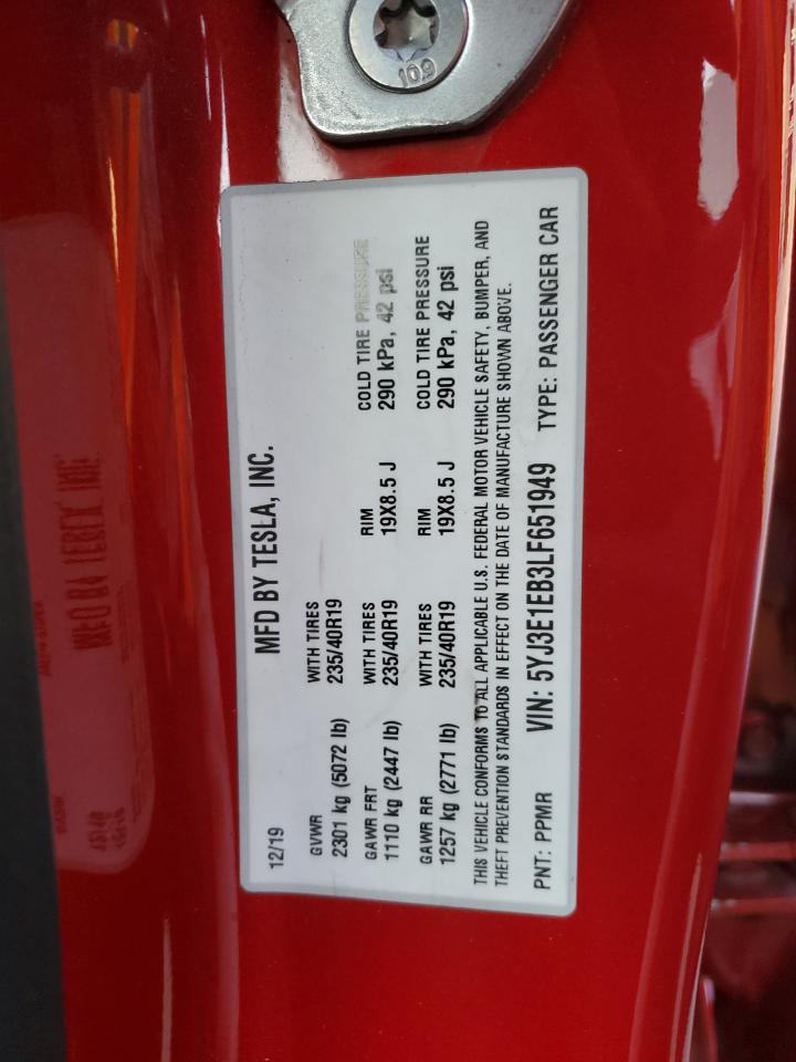 2020 Tesla Model 3 VIN: 5YJ3E1EB3LF651949 Lot: 82171085