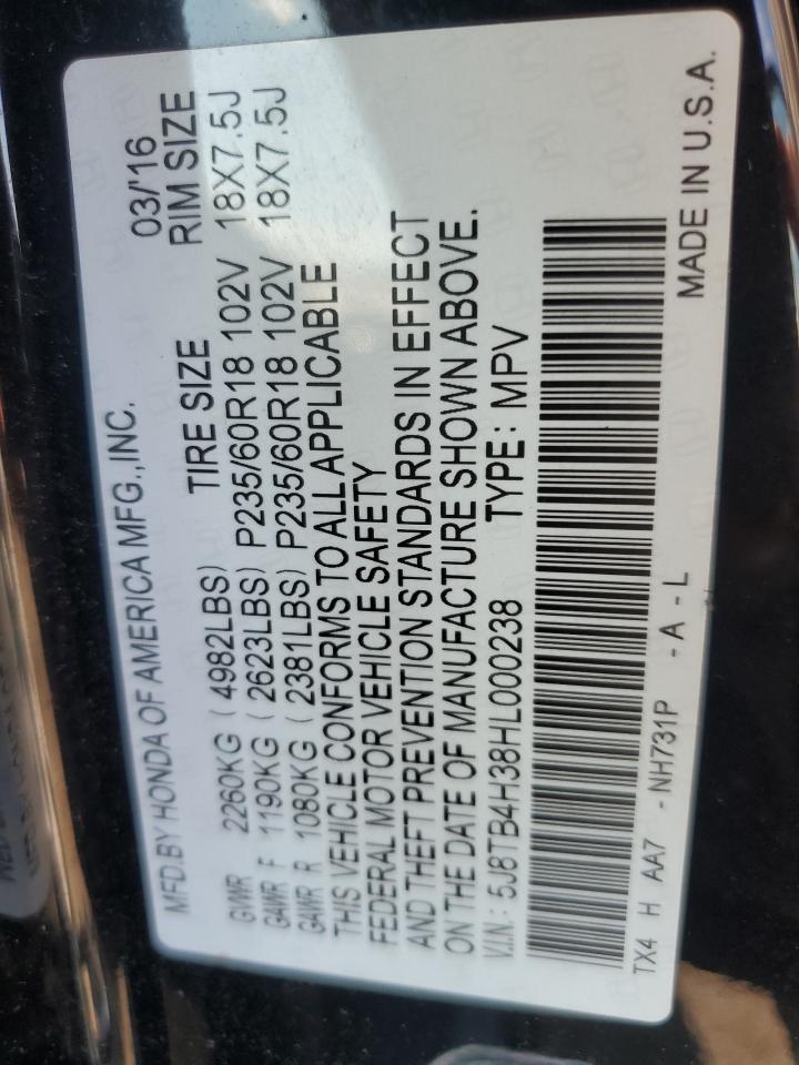 2017 Acura Rdx VIN: 5J8TB4H38HL000238 Lot: 71867795