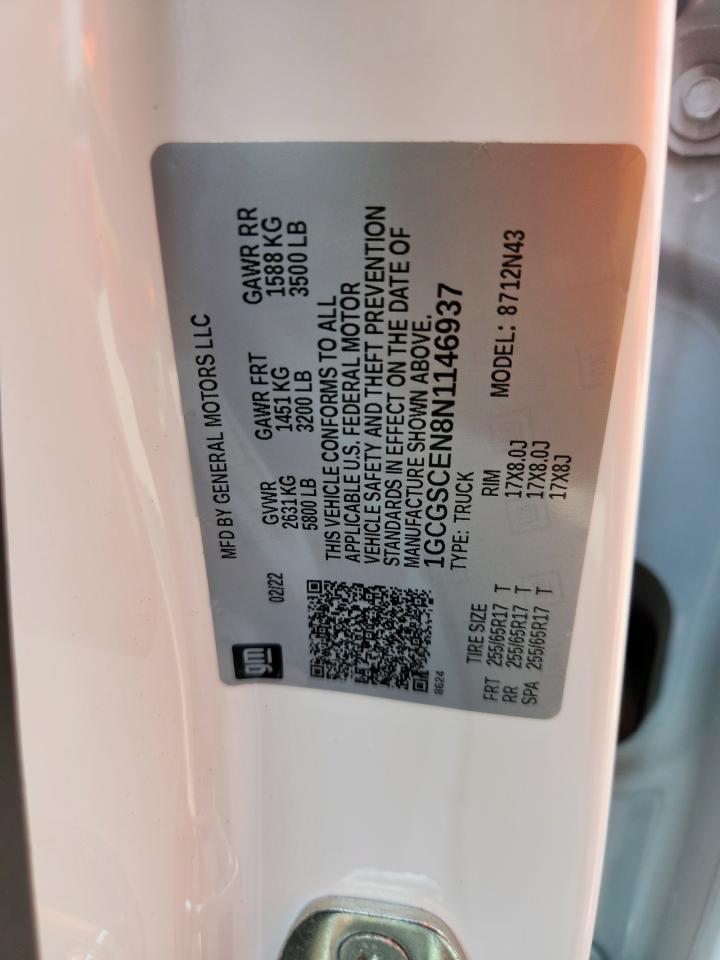 2022 Chevrolet Colorado Lt VIN: 1GCGSCEN8N1146937 Lot: 80639565