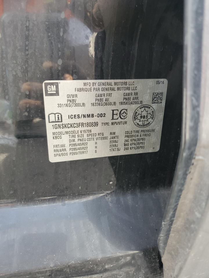 2015 Chevrolet Tahoe K1500 Ltz VIN: 1GNSKCKC3FR180839 Lot: 84418555