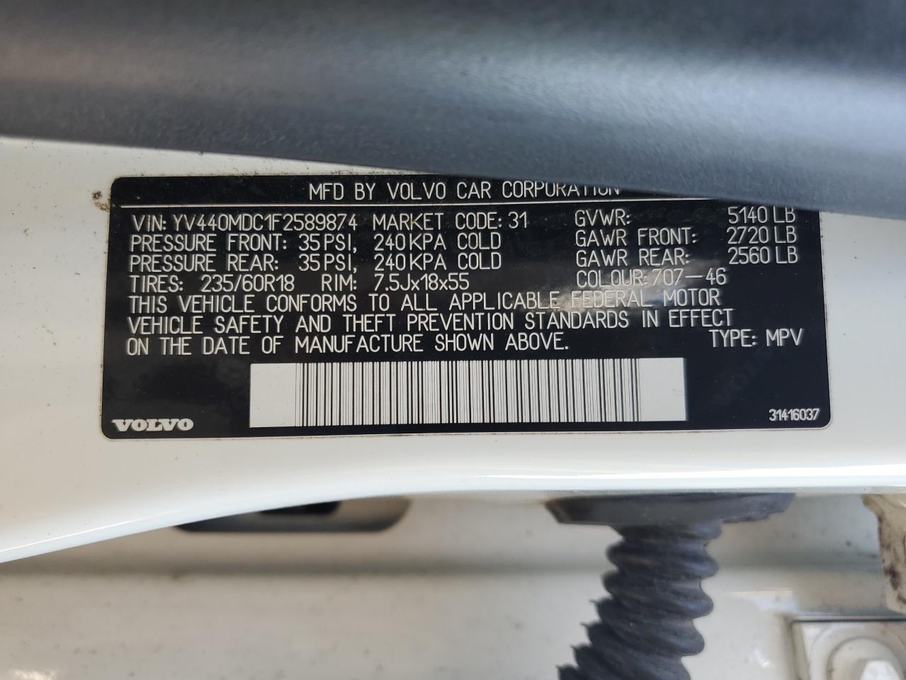 2015 Volvo Xc60 T5 Premier+ VIN: YV440MDC1F2589874 Lot: 70939825