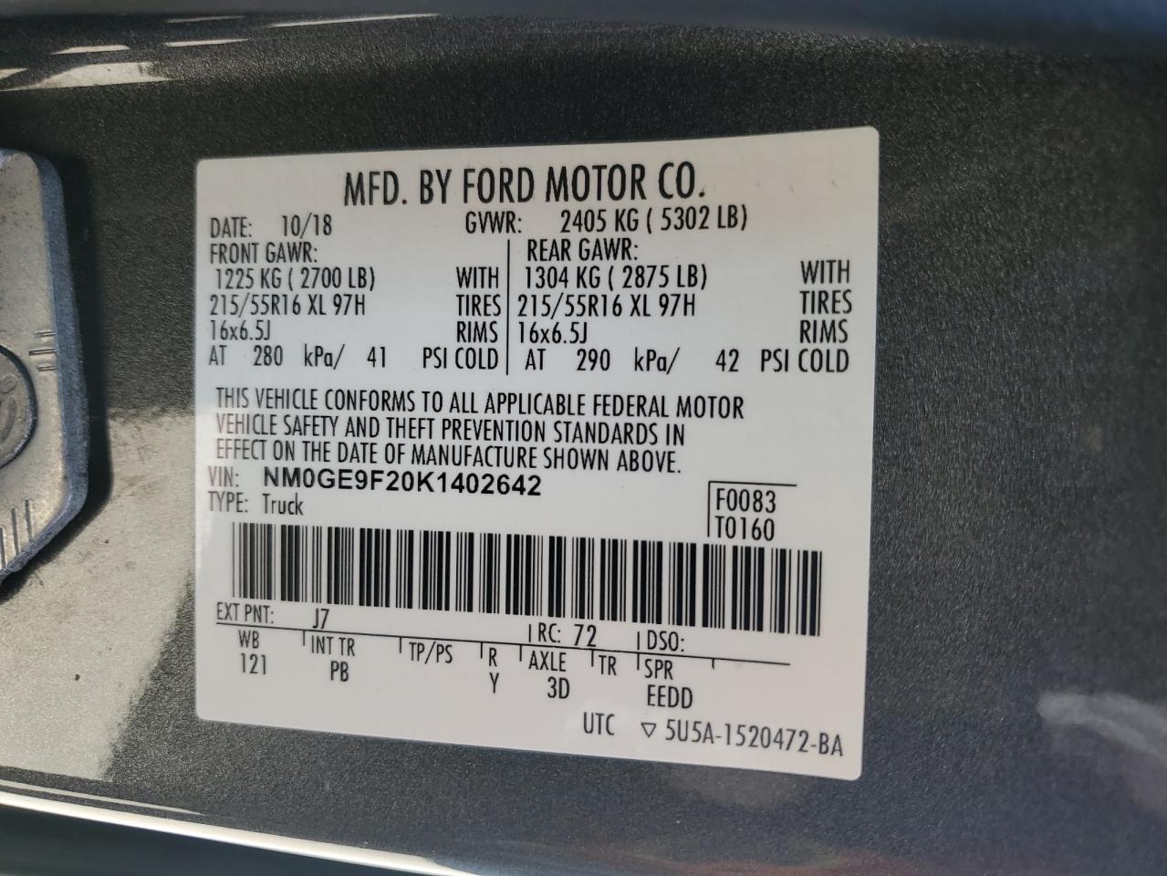 2019 Ford Transit Connect Xlt VIN: NM0GE9F20K1402642 Lot: 71518245