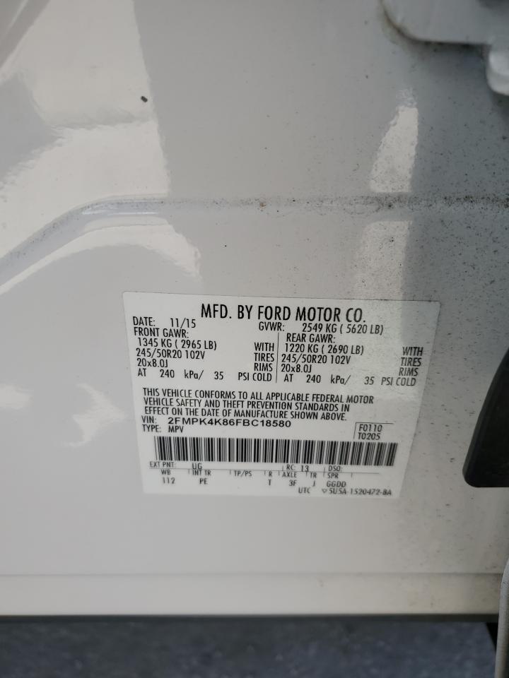 2015 Ford Edge Titanium VIN: 2FMPK4K86FBC18580 Lot: 81461135