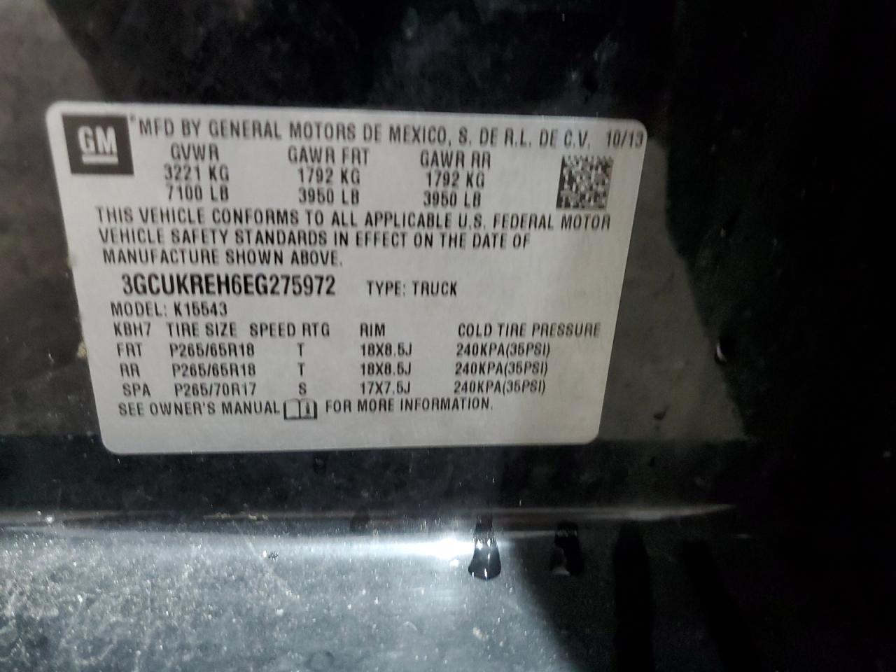 2014 Chevrolet Silverado K1500 Lt VIN: 3GCUKREH6EG275972 Lot: 82088455