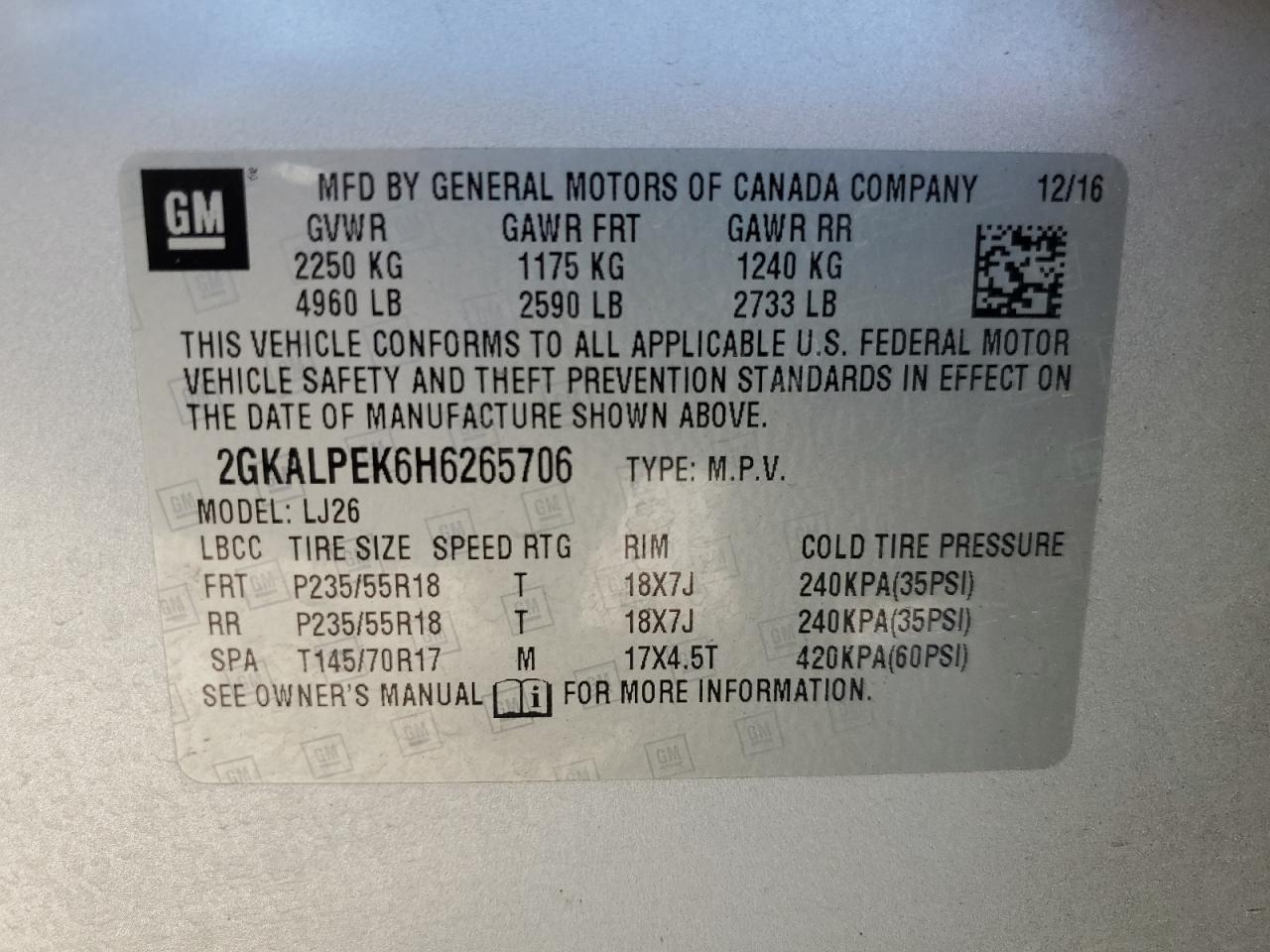 2017 GMC Terrain Slt VIN: 2GKALPEK6H6265706 Lot: 81785435