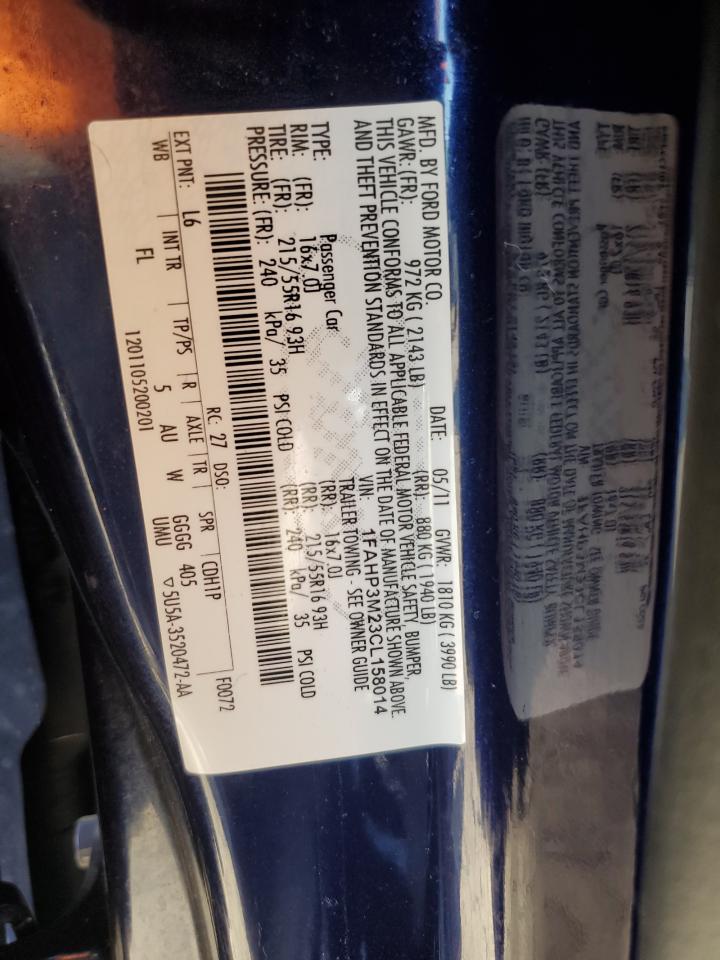 2012 Ford Focus Sel VIN: 1FAHP3M23CL158014 Lot: 84381715