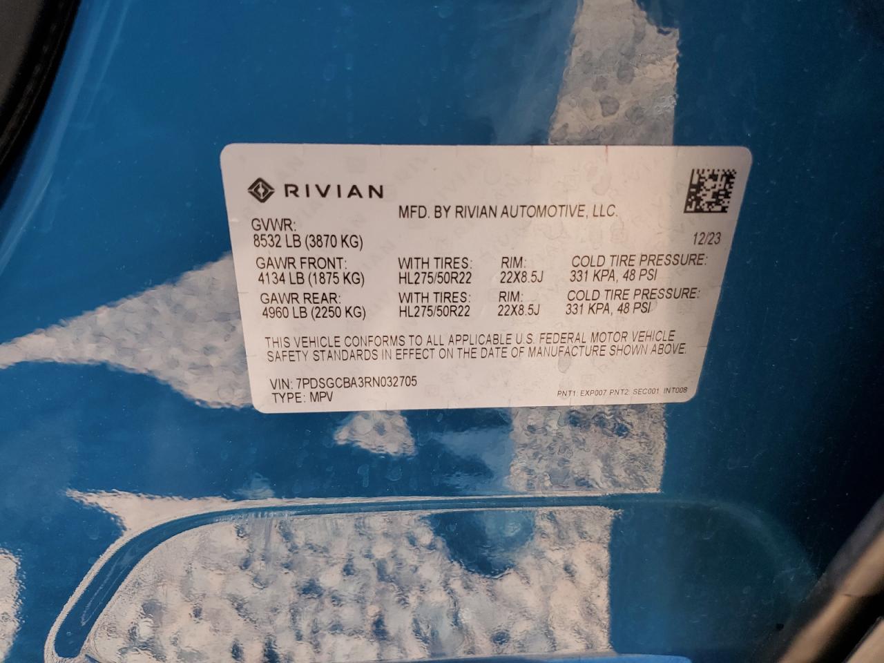 2024 Rivian R1S Adventure VIN: 7PDSGCBA3RN032705 Lot: 84604395