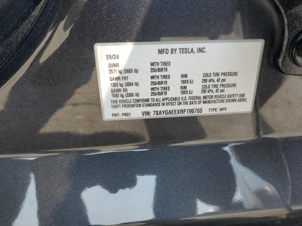 2024 Tesla Model Y VIN: 7SAYGAEEXRF196765 Lot: 80468385