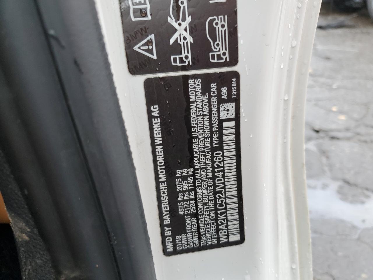 2018 BMW 230Xi VIN: WBA2K1C52JVD41260 Lot: 81709195