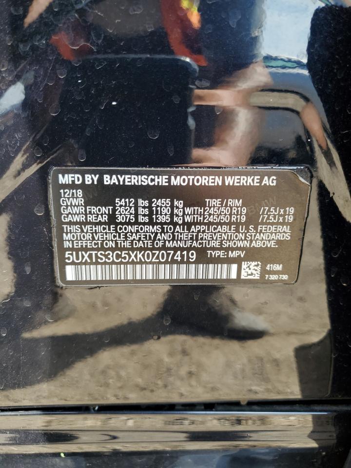 2019 BMW X3 xDrivem40I VIN: 5UXTS3C5XK0Z07419 Lot: 81001955
