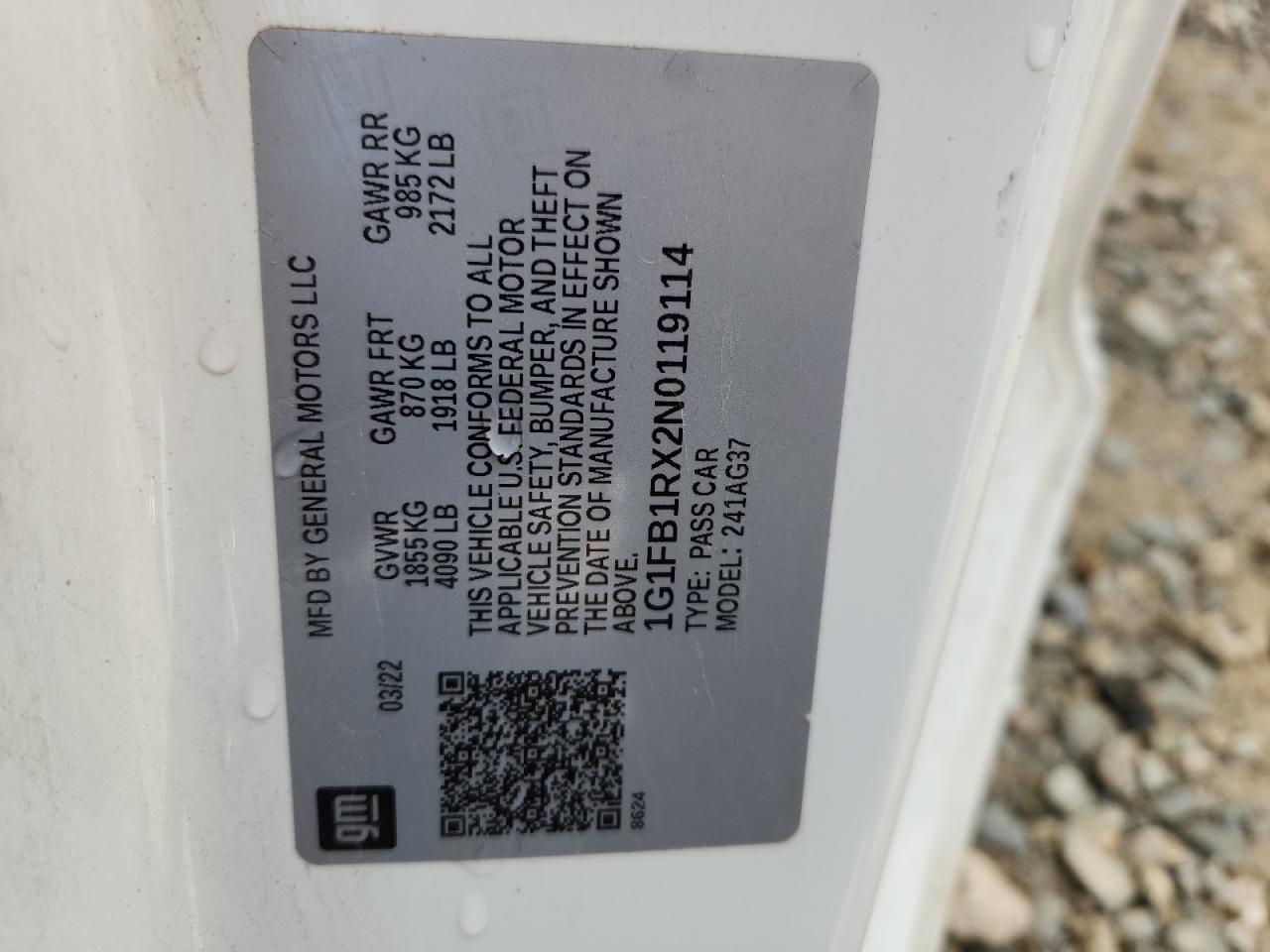 2022 Chevrolet Camaro Ls VIN: 1G1FB1RX2N0119114 Lot: 81858955