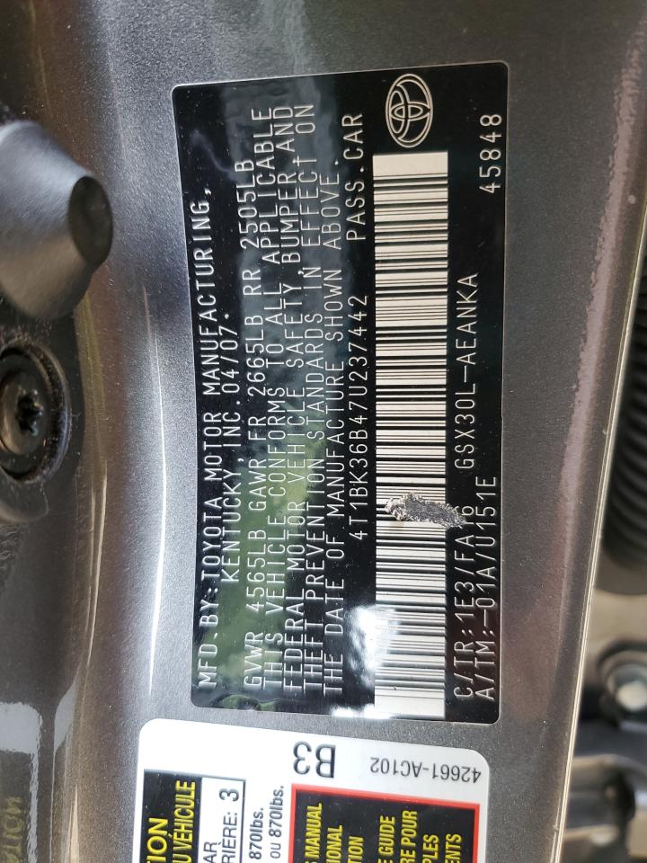 2007 Toyota Avalon Xl VIN: 4T1BK36B47U237442 Lot: 81816545