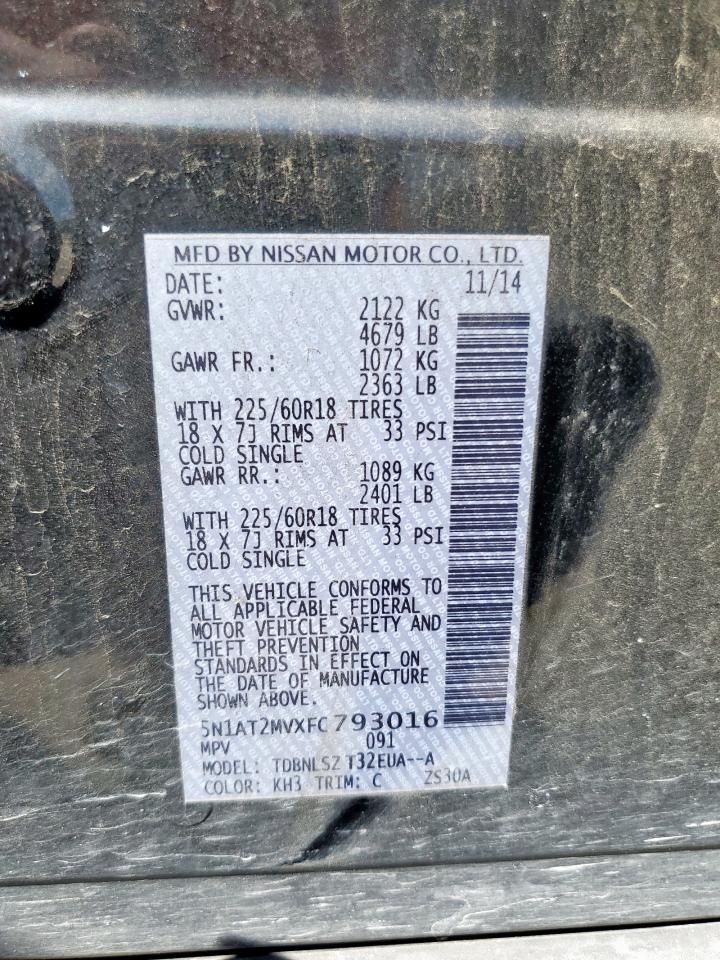 2015 Nissan Rogue S VIN: 5N1AT2MVXFC793016 Lot: 83823695