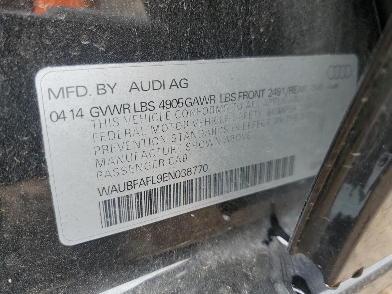 2014 Audi A4 Premium VIN: WAUBFAFL9EN038770 Lot: 70691905