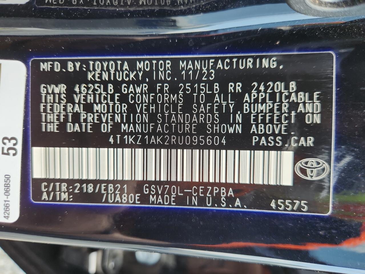 2024 Toyota Camry Trd VIN: 4T1KZ1AK2RU095604 Lot: 82082705