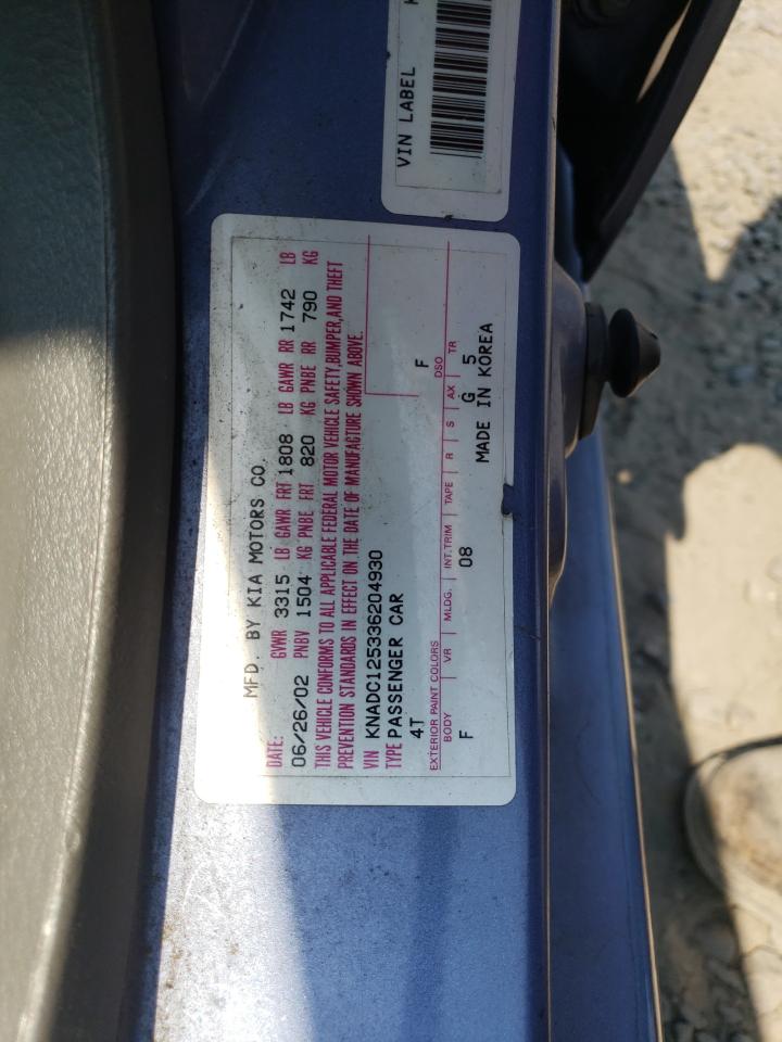 2003 Kia Rio VIN: KNADC125336204930 Lot: 71482095