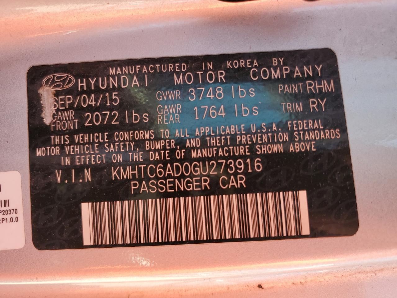 2016 Hyundai Veloster VIN: KMHTC6AD0GU273916 Lot: 80537395