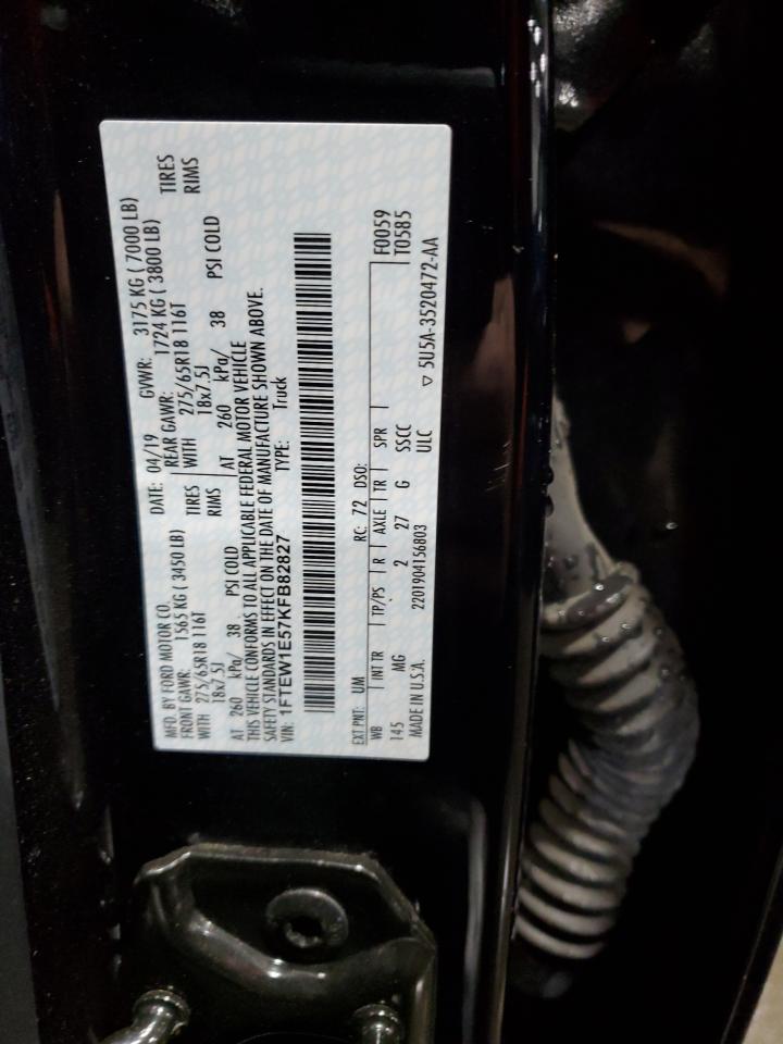 2019 Ford F150 Supercrew VIN: 1FTEW1E57KFB82827 Lot: 71812945