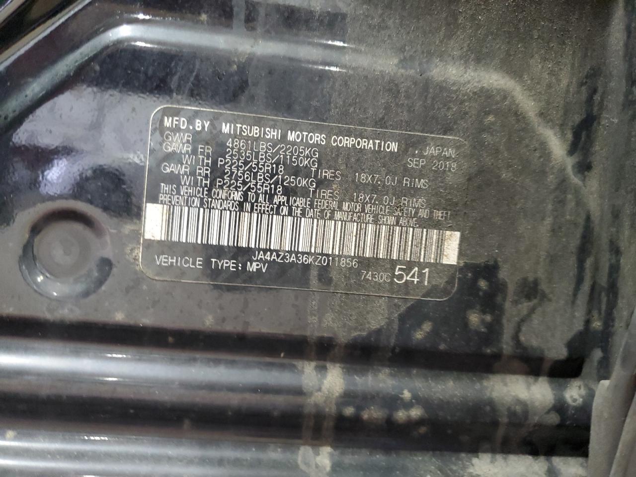2019 Mitsubishi Outlander Se VIN: JA4AZ3A36KZ011856 Lot: 83847655
