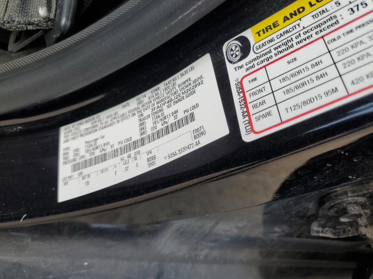 2014 Ford Fiesta Se VIN: 3FADP4BJ2EM202892 Lot: 71166235