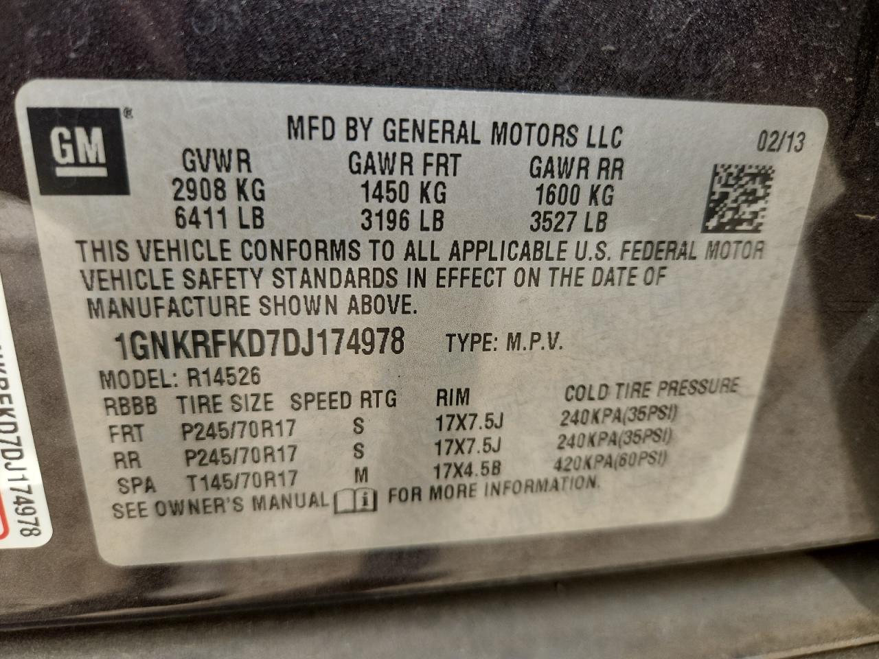 2013 Chevrolet Traverse Ls VIN: 1GNKRFKD7DJ174978 Lot: 81147765