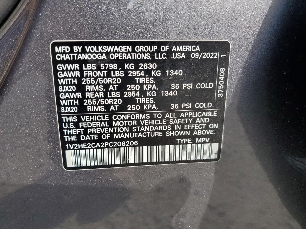 2023 Volkswagen Atlas Cross Sport Se VIN: 1V2HE2CA2PC206206 Lot: 80744585