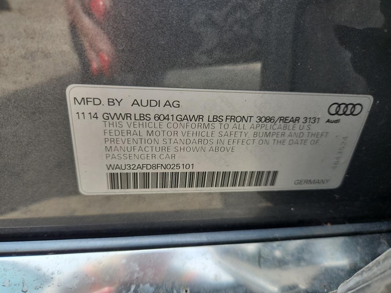 2015 Audi A8 L Quattro VIN: WAU32AFD8FN025101 Lot: 71974225