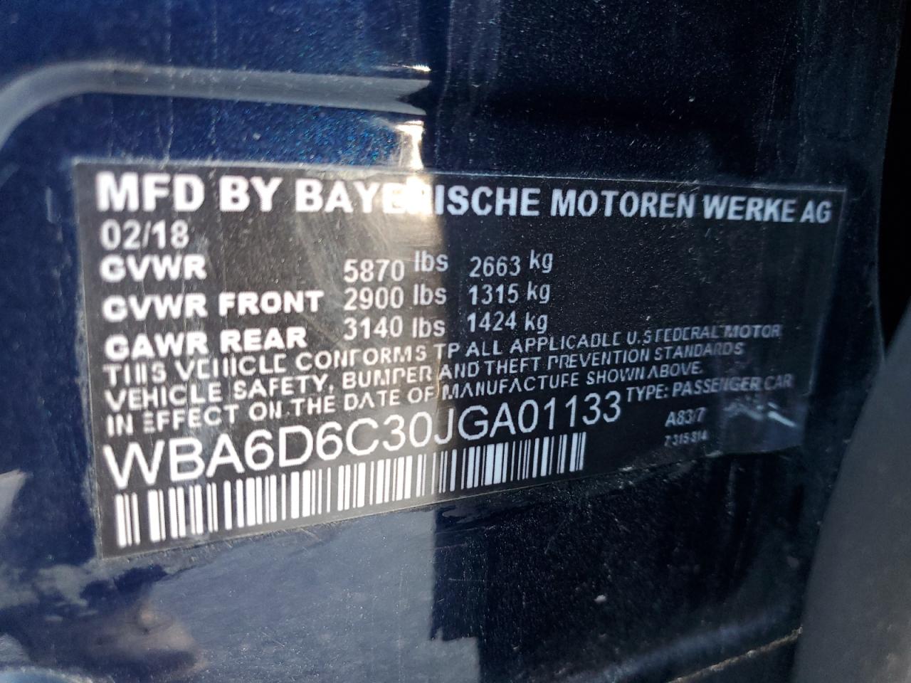 2017 BMW 650 Xi Gran Coupe VIN: WBA6D6C30HG388547 Lot: 81648425