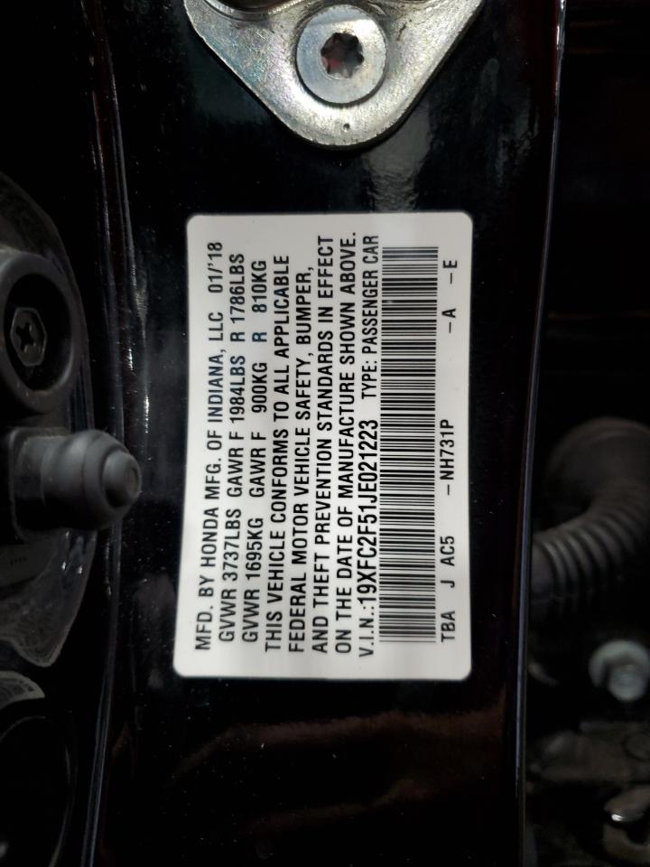 2018 Honda Civic Lx VIN: 19XFC2F51JE021223 Lot: 71161585