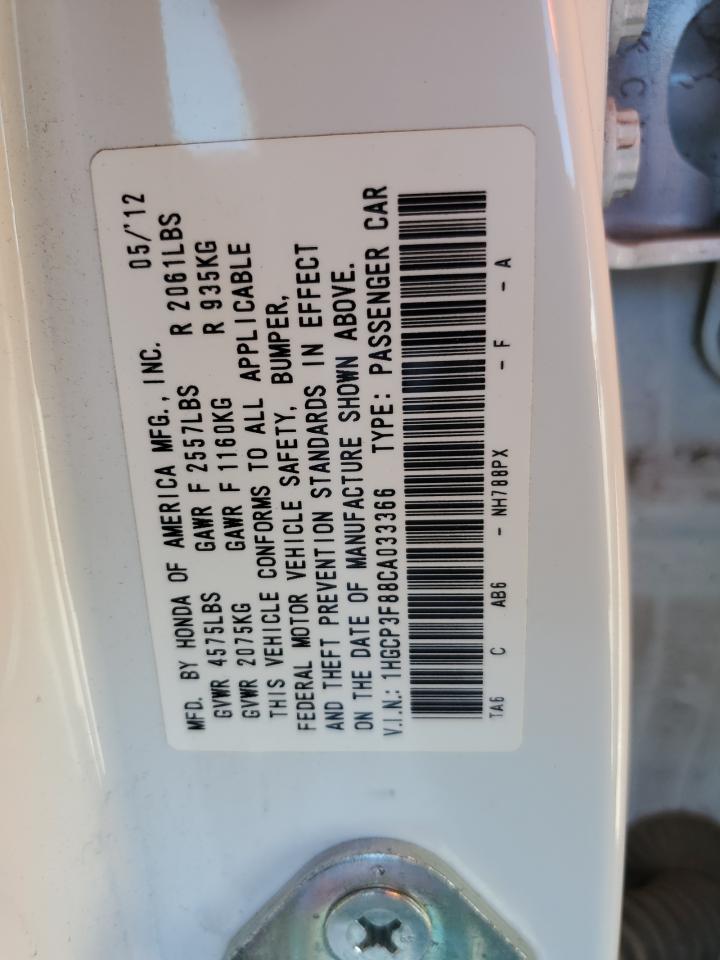 2012 Honda Accord Exl VIN: 1HGCP3F88CA033366 Lot: 81519165