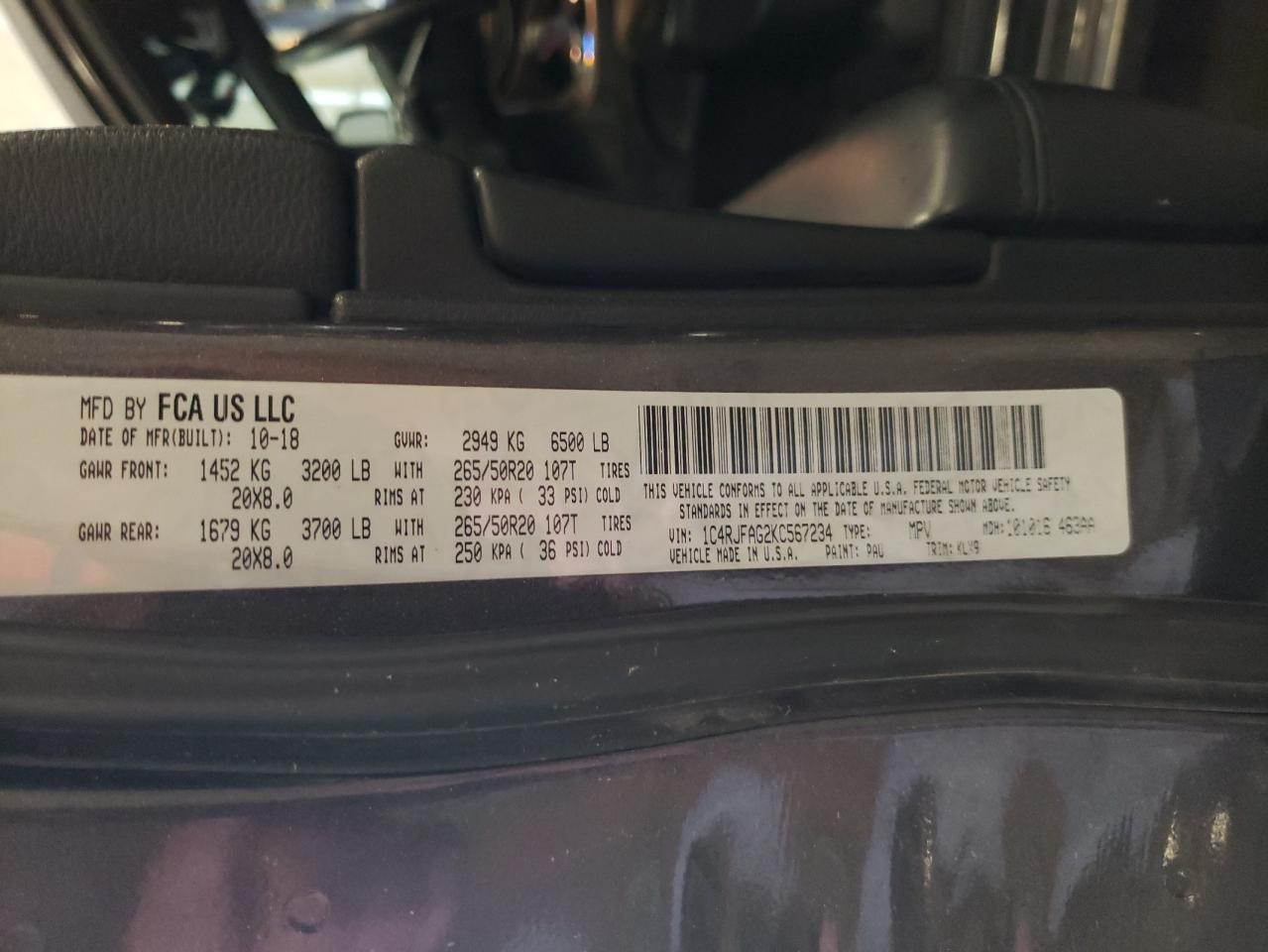 2019 Jeep Grand Cherokee Laredo VIN: 1C4RJFAG2KC567234 Lot: 81030315