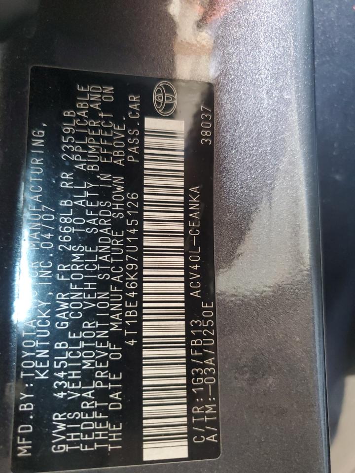 2007 Toyota Camry Ce VIN: 4T1BE46K97U145126 Lot: 81484815