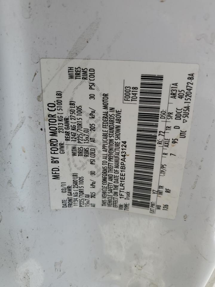 2011 Ford Ranger Super Cab VIN: 1FTLR1EE1BPA43124 Lot: 81074125