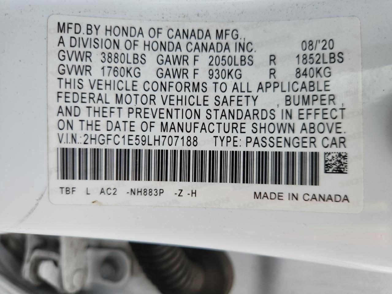 2020 Honda Civic Si VIN: 2HGFC1E59LH707188 Lot: 81523555